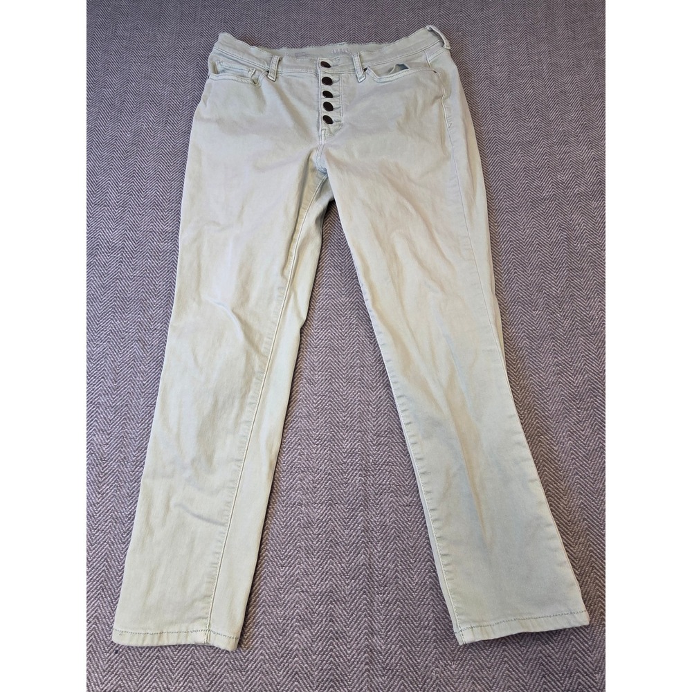 a.na Ankle Jeans Women's 12 Sage Green Denim Button Fly High Rise Skinny Leg